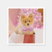 Serviette En Papier Chien mignon avec cabot rose Photo de Noël (Devant)