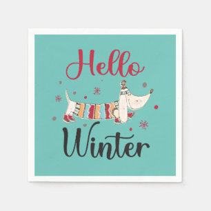 Serviette En Papier Chien mignon Bonjour hiver