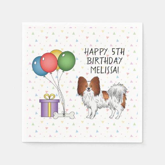 Serviette En Papier Chien mignon De Papillon Rouge Et Blanc - Annivers (Devant)