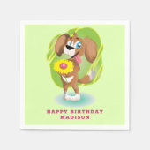 Serviette En Papier Chien mignon Et Fleur (Devant)