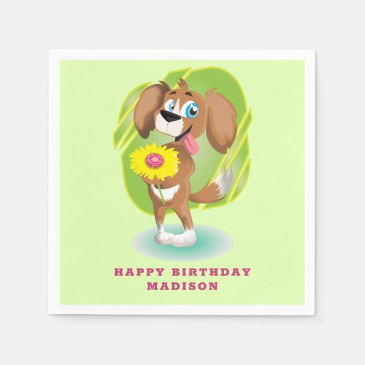 Serviette En Papier Chien mignon Et Fleur (Devant)