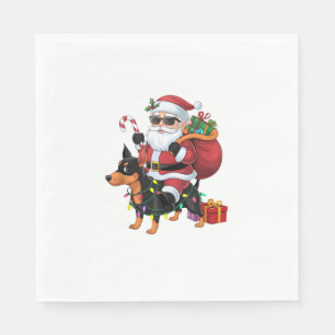 Serviette En Papier Chien miniature à cheval Père Noël Éclairage de No