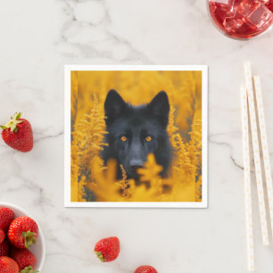 Serviette En Papier Chien noir aux yeux d'or étonnants