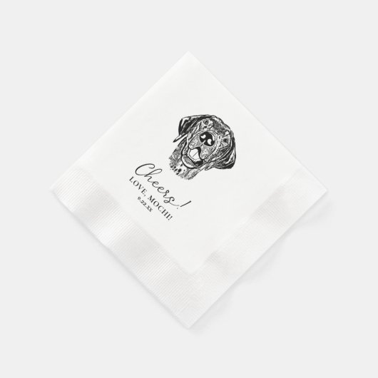 Serviette En Papier Chien noir et blanc Mariage personnalisé serviette (Coin)