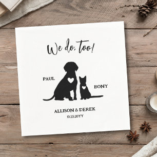 Serviette En Papier Chien noir et blanc minimaliste chat Mariage anima