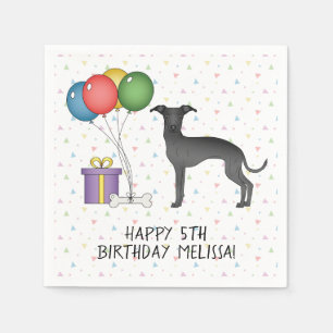 Serviette En Papier Chien noir italien Greyhound mignon - Joyeux anniv