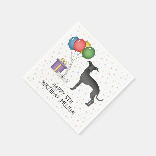 Serviette En Papier Chien noir italien Greyhound mignon - Joyeux anniv (Coin)