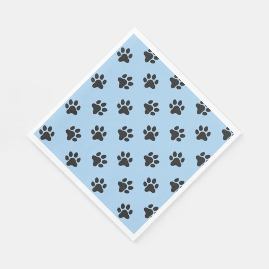 Serviette En Papier Chien noir mignon empreinte de patte bleu (Coin)