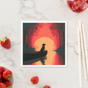 Serviette En Papier Chien noir minimaliste du coucher du soleil