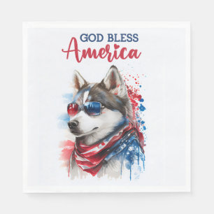 Serviette En Papier Chien Patriotique-Husky