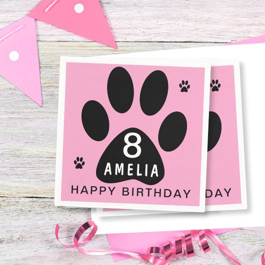 Serviette En Papier Chien Paw rose Fille Anniversaire de enfant Party