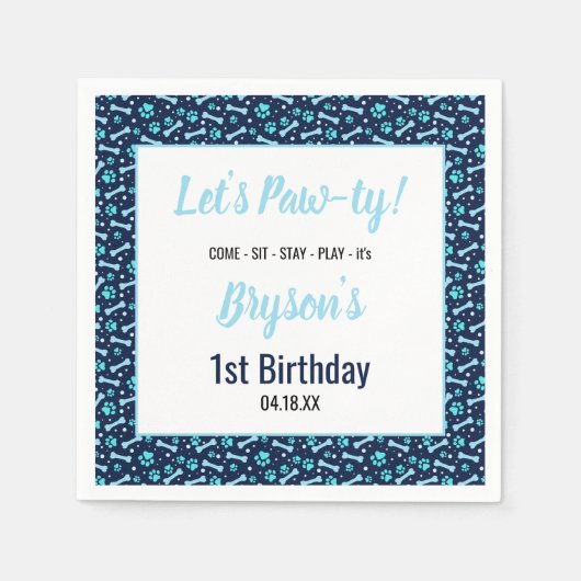 Serviette En Papier Chien Personnalisé Anniversaire Bleu Empreinte de  (Devant)