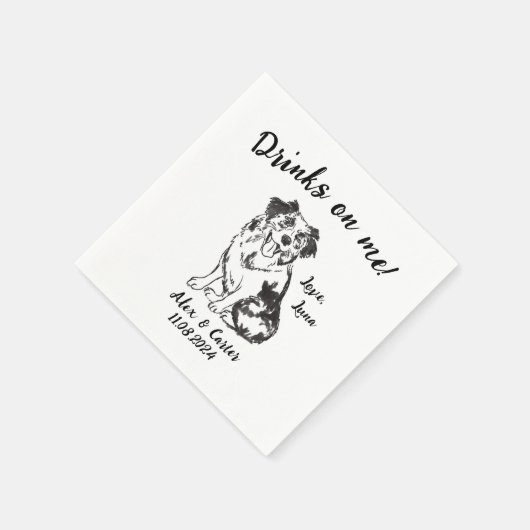 Serviette En Papier Chien Personnalisé Mariage Cocktail Napkin (Coin)