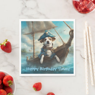 Serviette En Papier Chien pirate sur un navire en mer couleurs bleu An