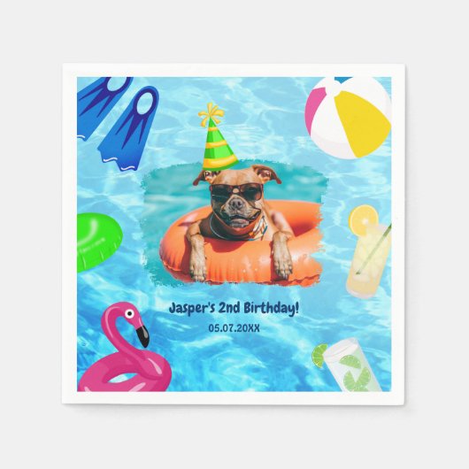 Serviette En Papier Chien Pool Party Chien Puppy Pawty Anniversaire (Devant)