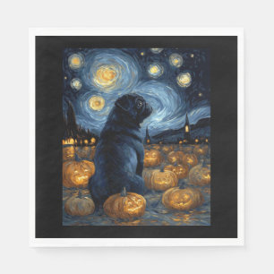 Serviette En Papier Chien Pug noir du ciel étoilé de van gogh hallowee