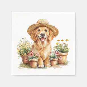 Serviette En Papier Chien Retriever Doré Jardinage Pots de Fleurs