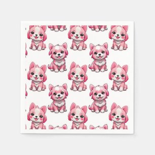 Serviette En Papier Chien rose Motif design - blanc