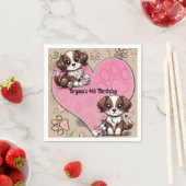 Serviette En Papier Chien rose rose Brown et coeur fête d'anniversaire (En situation)