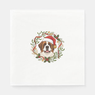 Serviette En Papier Chien Saint-Bernard de Noël Chapeau de Père Noël C