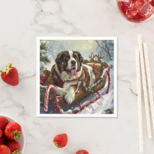 Serviette En Papier Chien Saint-Bernard Noël Festif