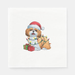 Serviette En Papier Chien Shih Tzu Chapeau de Père Noël Lumineux Noël