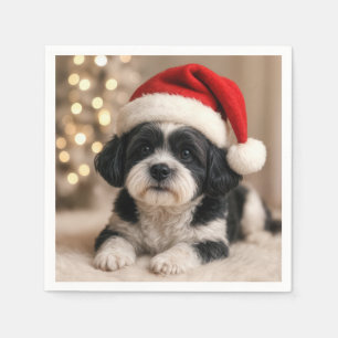 Serviette En Papier Chien Shih Tzu de Noël avec chapeau de Père Noël