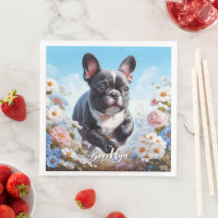 Chien-taureaux et fleurs français noir et blanc
