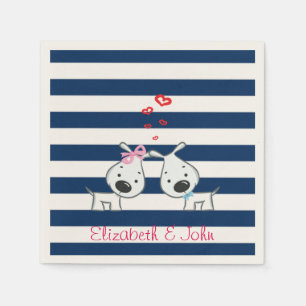 Serviette En Papier Chiens adorables en amour sur Striped-Personnalisé