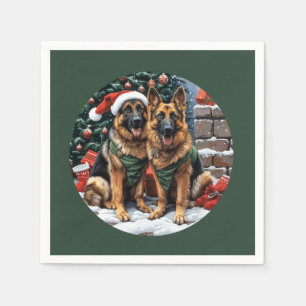 Serviette En Papier Chiens bergers allemands de Noël