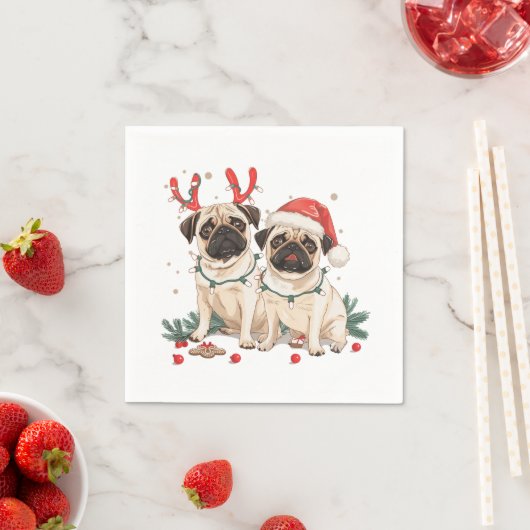 Serviette En Papier Chiens de Carlin de Noël (En situation)