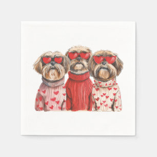 Serviette En Papier Chiens de Chih Tzu de la fête de Valentines