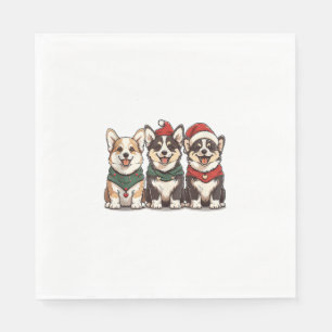 Serviette En Papier Chiens de Corgi gallois de Noël mignons Père Noël