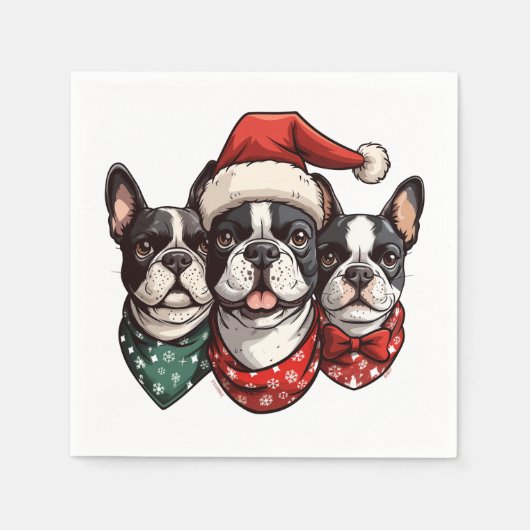Serviette En Papier Chiens de Noël Boston Terrier (Devant)