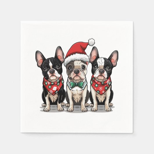 Serviette En Papier Chiens de Noël Boston Terrier (Devant)