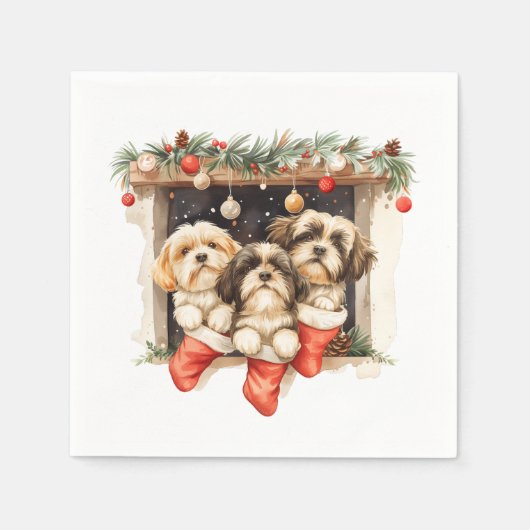 Serviette En Papier Chiens de Noël Chih Tzu (Devant)