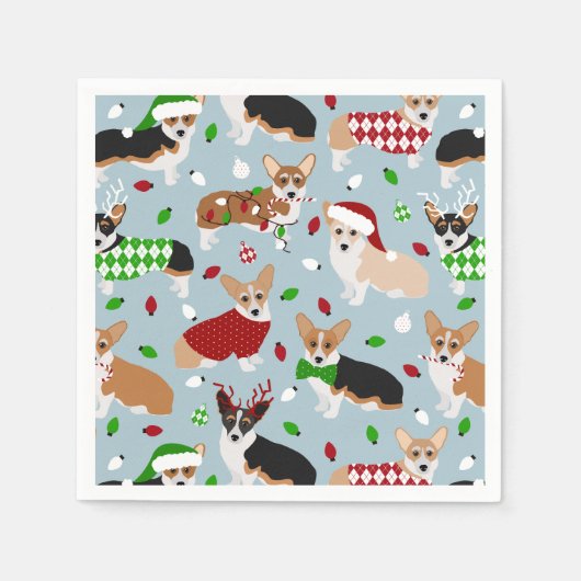 Serviette En Papier Chiens de Noël Corgi serviettes (Devant)