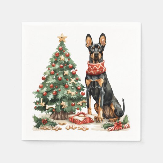 Serviette En Papier Chiens de Noël Dobermann (Devant)