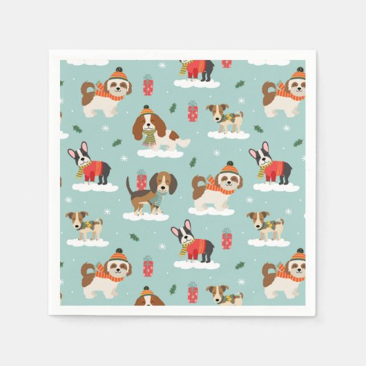 Serviette En Papier Chiens de Noël en Motif d'Écharpes douillettes (Devant)