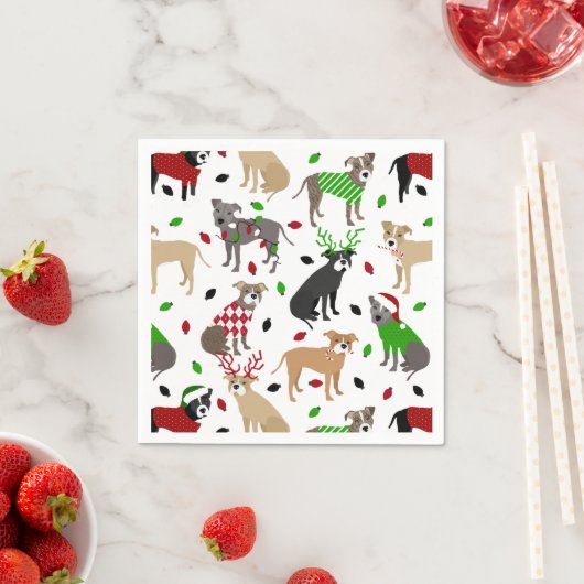 Serviette En Papier Chiens de Noël Pitbull Napkins (En situation)