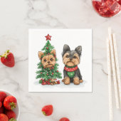 Serviette En Papier Chiens de Noël Yorkie (En situation)