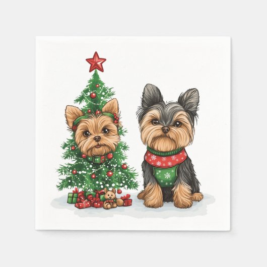 Serviette En Papier Chiens de Noël Yorkie (Devant)