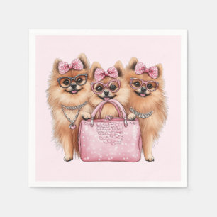 Serviette En Papier Chiens de Poméranie à la mode Porte-monnaie rose