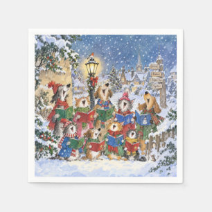 Serviette En Papier Chiens et chats chantant des chants de Noël