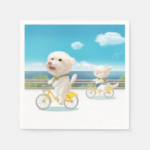 Serviette En Papier Chiens et chats Vélo en mer