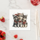 Serviette En Papier Chiens Husky de Noël (En situation)