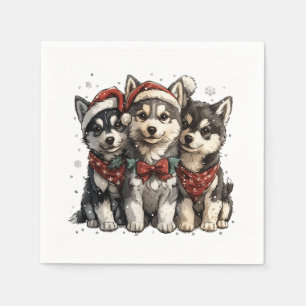 Serviette En Papier Chiens Husky de Noël