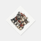 Serviette En Papier Chiens Husky de Noël (Coin)