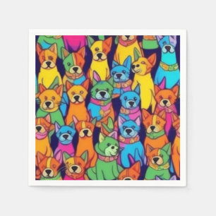 Serviette En Papier Chiens jolies et colorés Chiens heureux