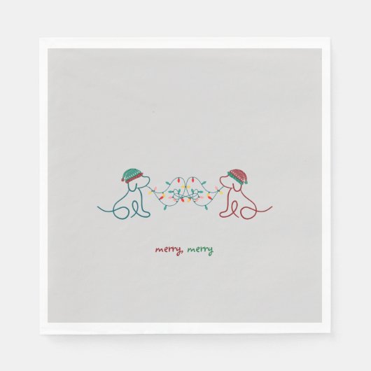 Serviette En Papier Chiens jouant avec des serviettes de Noël (Devant)